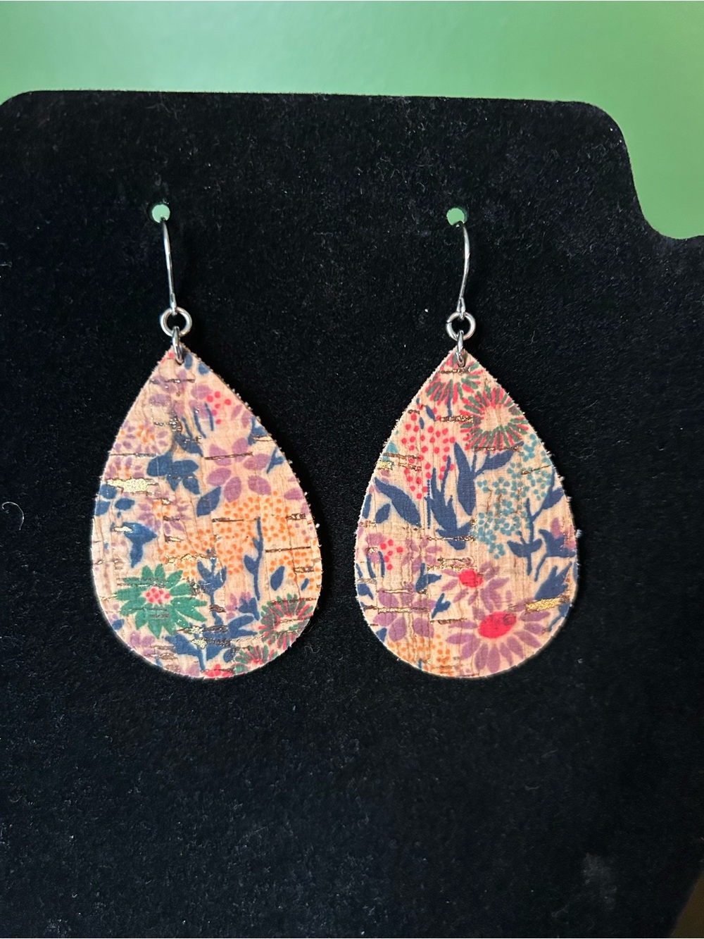 Floral Teardrop Cork Drop Earrings - Multicolor